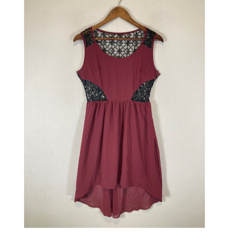 Dark Romance Alexandra Collection‎ Women LG Burgundy Sequin Lace High Low Dress